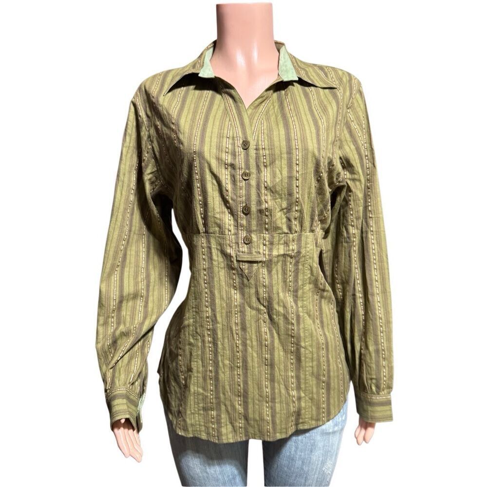Pulp long sleeve ribbon stripe with darts Henley Shirt M